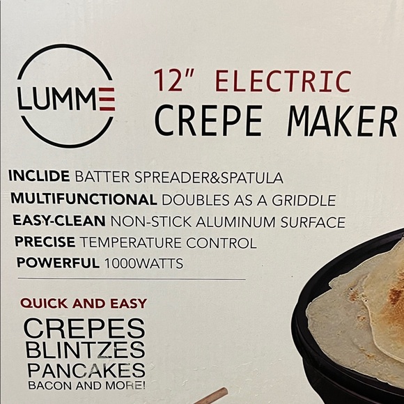 Lumme 12" Electric Crepe Maker & Griddle - Black NWT - Picture 2 of 5
